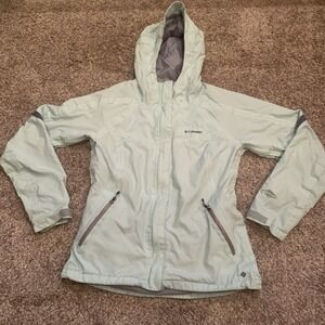 Columbia Windbreaker Jacket Women's Medium Mint Green Lightweight Hood Full Zip